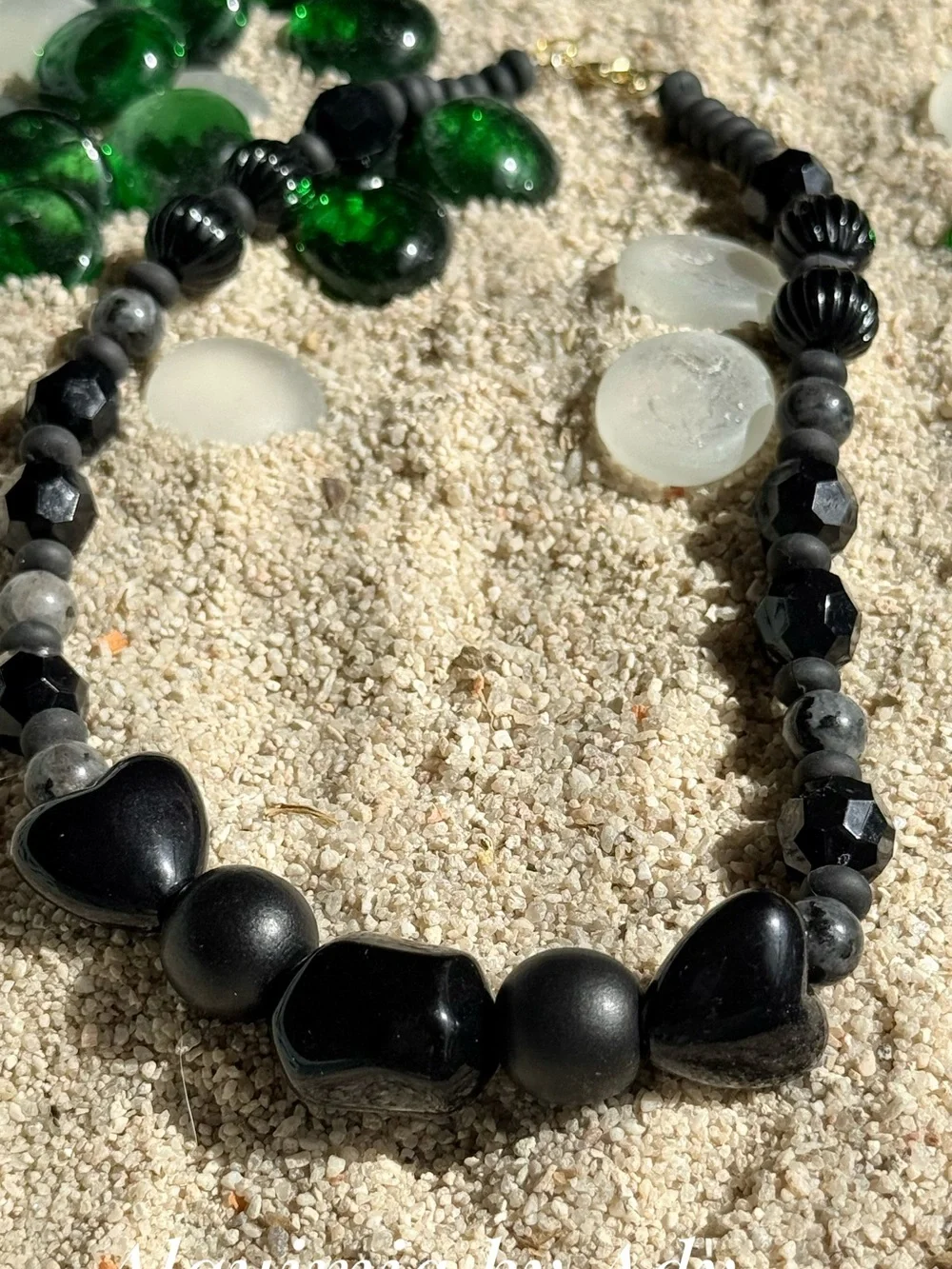 HIGH SUMMER + Black Faceted & Textured Beaded Necklace golden obsidian